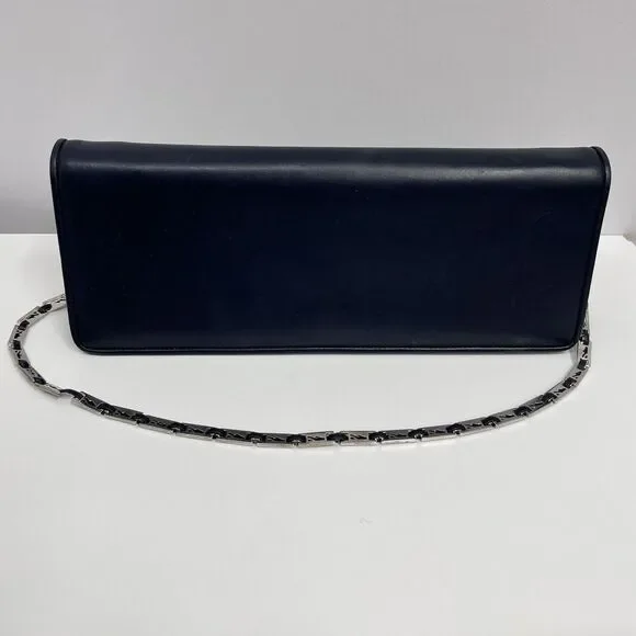 Vintage Salvatore Ferragamo Leather‎ Shoulder Bag or Clutch Navy Blue Rectangle - Picture 2 of 15
